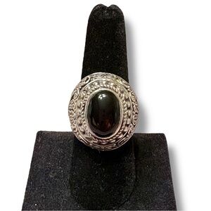 Chunky Sterling Silver 925 Onyx Bali Heavy Ring Size 9 Indonesia